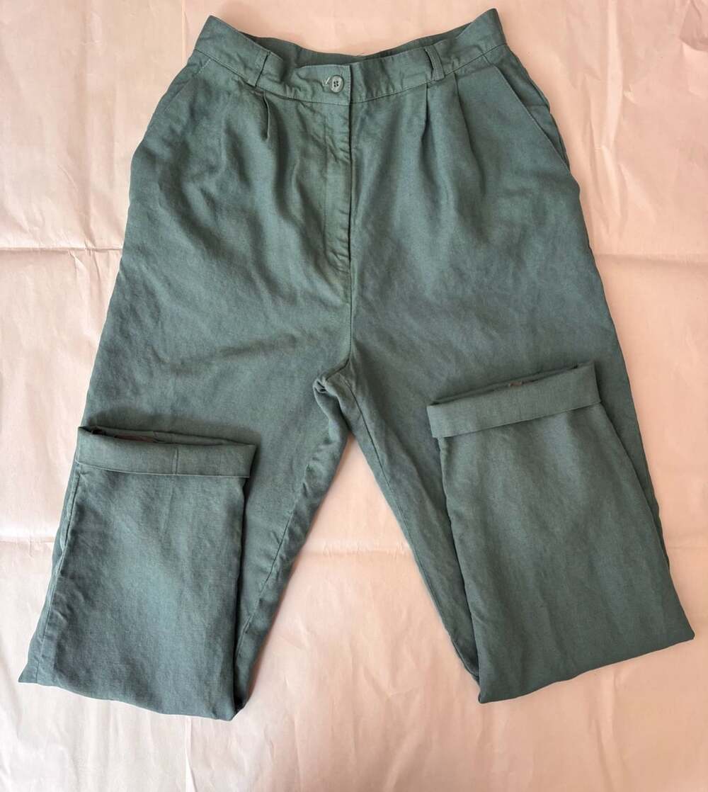 Talbots Vintage Green Linen Blend Pleated Trousers Pants Size 10